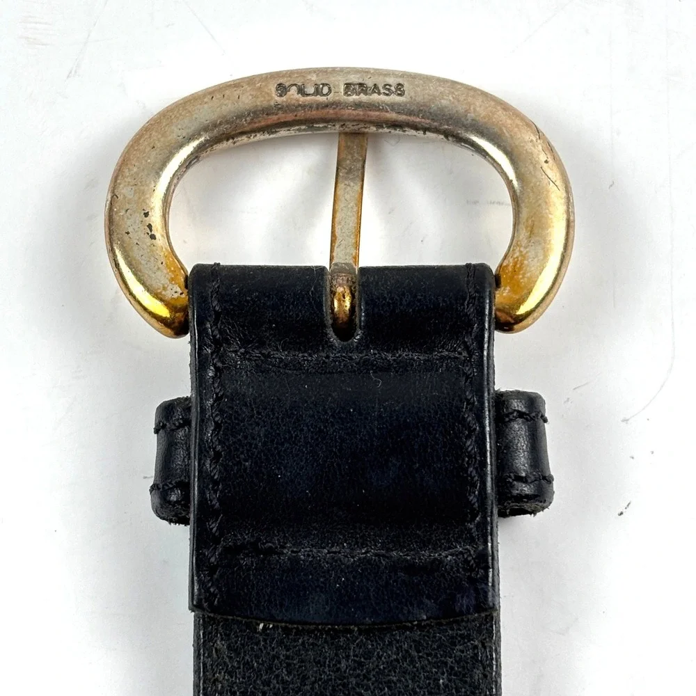 Eddie Bauer Belt Mens XL Black Italian Leather Solid Brass USA Heritage Classic